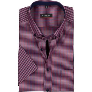 ETERNA modern fit overhemd, poplin met korte mouw, blauw met rood geruit (contrast)