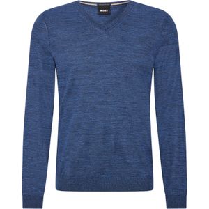 BOSS Melba slim fit trui wol, heren pullover met V-hals, kobalt blauw -  Maat: XL