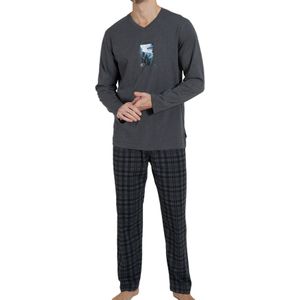 Ceceba heren pyjama V-hals, donkergrijs geruit