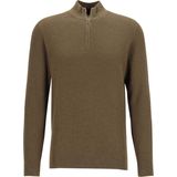 Profuomo - Slim Fit Trui - Donkergroen - Katoen - Korte Rits