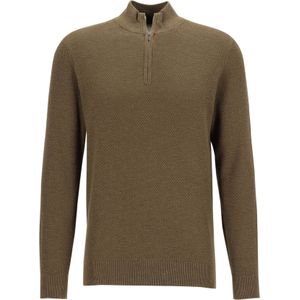 Profuomo - Slim Fit Trui - Donkergroen - Katoen - Korte Rits