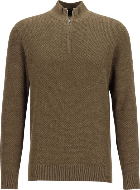 Profuomo - Slim Fit Trui - Donkergroen - Katoen - Korte Rits