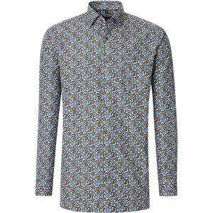 CASA MODA - Comfort Fit Overhemd - Blauw Groen Bruin Wit Dessin - Popeline