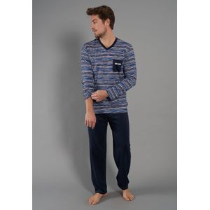 TOM TAILOR heren pyjama V-hals, middenblauw dessin -  Maat: XXL