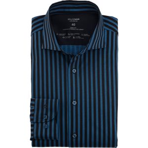 OLYMP 24/7 Level 5 body fit overhemd, tricot, marineblauw gestreept 39