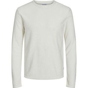 JACK & JONES Summer linen knit crew neck slim fit, heren pullover katoen met linnen met O-hals, offwit