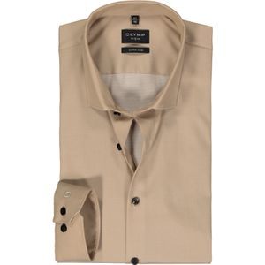 OLYMP No. 6 Six super slim fit overhemd, structuur, beige