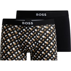 HUGO BOSS trunks (2-pack), heren boxers kort, zwart en zwart, wit beige logo print