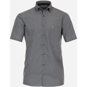 CASA MODA comfort fit overhemd, korte mouw, popeline, zwart met wit geruit