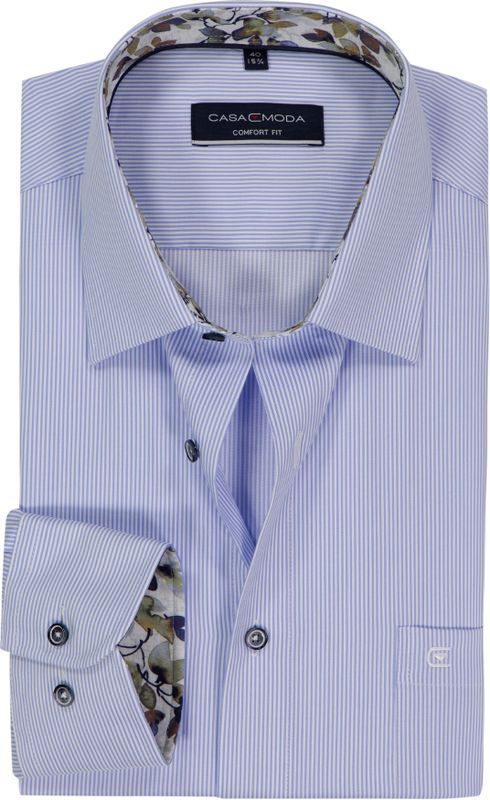 CASA MODA - Comfort Fit - Overhemd - Lichtblauw met Wit Gestreept - Strijkvrij