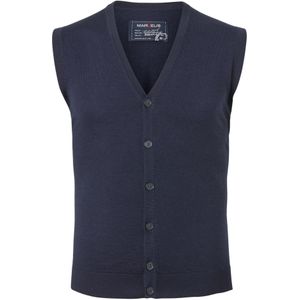 MARVELIS heren vest mouwloos, wol, V-hals, donkerblauw