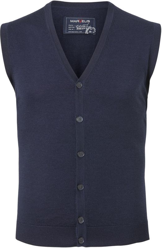 MARVELIS heren vest mouwloos, wol, V-hals, donkerblauw