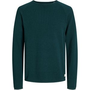 JACK & JONES Hill knit crew neck slim fit, heren pullover katoen met O-hals, donker petrol melange