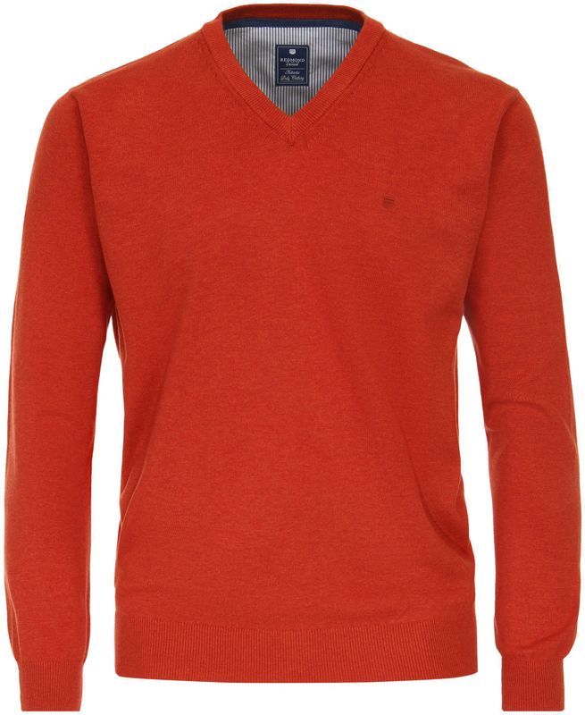 Redmond heren trui katoen, V-hals, terracotta (middeldik)