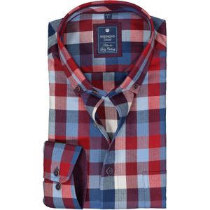 3 voor 99 | Redmond regular fit overhemd, herringbone, blauw met rood en wit geruit