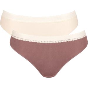 Sloggi - GO Ribbed R Tai - Dames Slip - Lichtbruin en Ecru - Biologisch Katoen