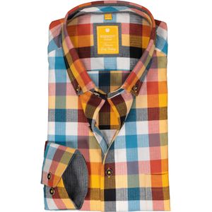 3 voor 99 | Redmond modern fit overhemd, herringbone, blauw, rood, geel en petrol geruit 43/44