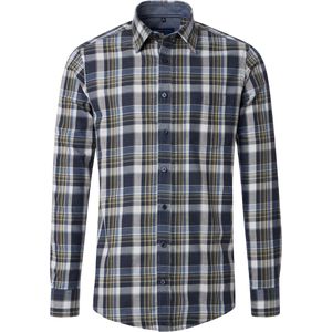 CASA MODA - Sport Comfort Fit Overhemd - Blauw met Groen en Wit Geruit - Strijkvriendelijk