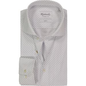 Michaelis - Slim Fit - Overhemd - Wit met Blauw Dessin - Strijkvriendelijk