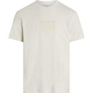 Calvin Klein Embroidered Block Logo T-shirt, heren T-shirt korte mouw O-hals, blauw -  Maat: L