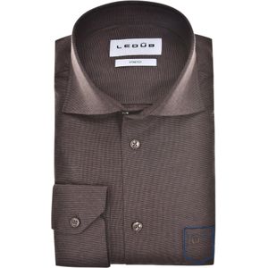 Ledub modern fit overhemd, popeline, donkerbruin