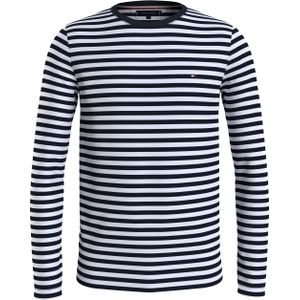 Tommy Hilfiger Stretch Slim Fit Long Sleeve Tee, heren T-shirt korte mouw O-hals, lichtblauw-wit gestreept -  Maat: XXL