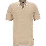 OLYMP modern fit gebreide polo katoen met hennep, structuur, korte mouw, beige