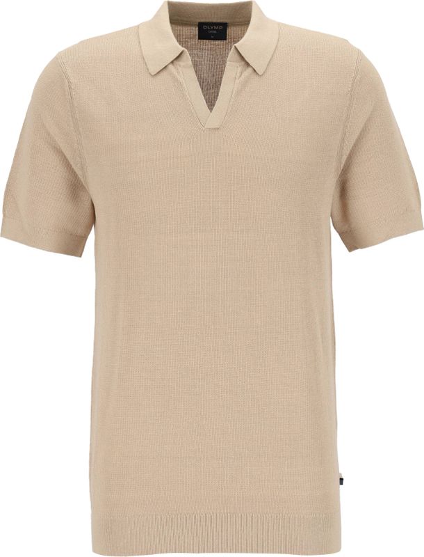 OLYMP modern fit gebreide polo katoen met hennep, structuur, korte mouw, beige
