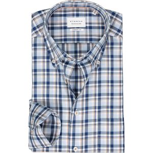 ETERNA comfort fit overhemd, twill, wit, blauw en beige geruit