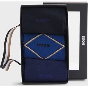 BOSS cadeauset herensokken (3-pack), donkerblauw, middenblauw en kobaltblauw met ruit