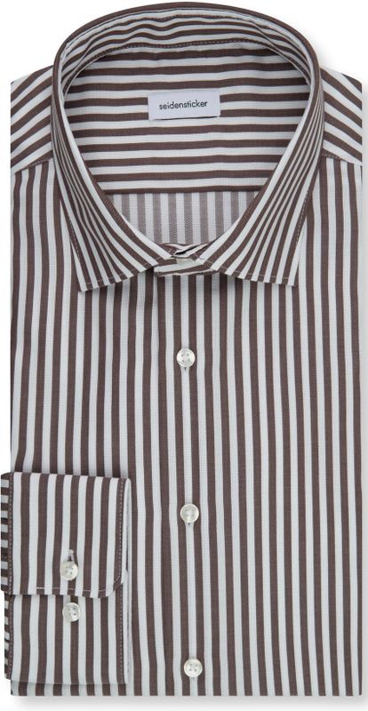 Seidensticker slim fit overhemd, popeline, bruin gestreept