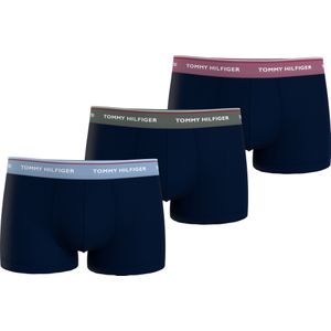 Tommy Hilfiger trunk (3-pack), heren boxers normale lengte, blauw met gekleurde tailleband -  Maat: M