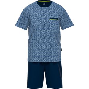 Gotzburg heren shortama O-hals, middenblauw dessin