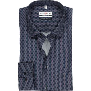 MARVELIS comfort fit overhemd, popeline, donkerblauw met rood en wit dessin 42