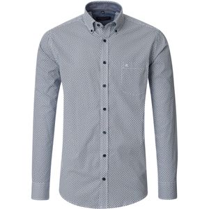 CASA MODA Sport casual fit overhemd, popeline, blauw met wit dessin