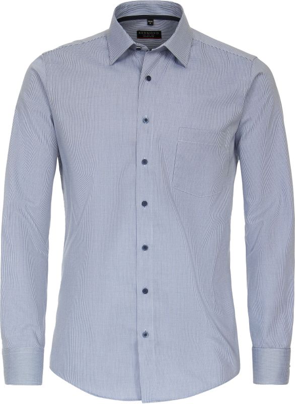 Redmond - Slim Fit Overhemd - Blauw - Structuurweving - Easy Iron