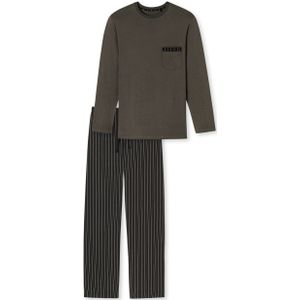 SCHIESSER Comfort Nightwear pyjamaset, heren pyjama lang biologisch katoen gestreept taupe