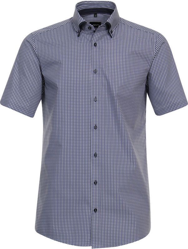 VENTI - Overhemd - Blauw - Modern Fit - Korte Mouw - Popeline