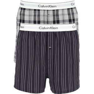 Calvin Klein Modern Cotton Slim Fit Boxer (2-pack), wijde boxers katoen, gestreept en geruit -  Maat: M