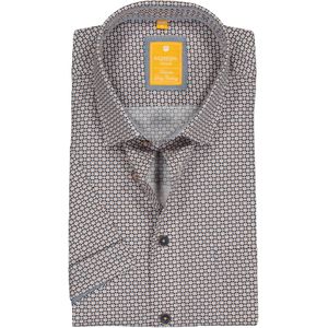 3 voor 99 | Redmond modern fit overhemd, korte mouw, poplin dessin, groen en rood met wit