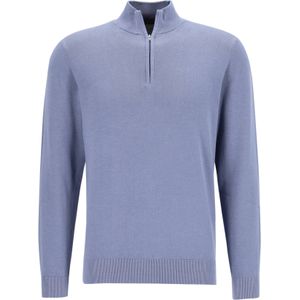 Michaelis - Heren Trui - Blauw - Slim Fit - Katoenmengsel met Korte Rits