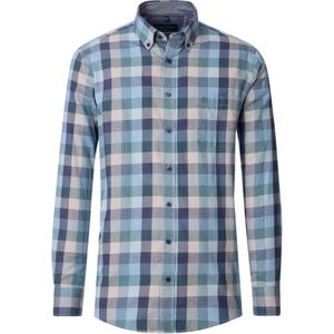 CASA MODA Sport casual fit overhemd, twill, blauw met groen en beige geruit
