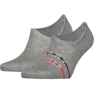 Tommy Hilfiger Footie Th Stripe (2-pack), heren onzichtbare sokken, grijs melange gestreept