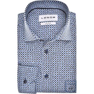 Ledub modern fit overhemd, mouwlengte 72 cm, popeline, blauw met wit dessin