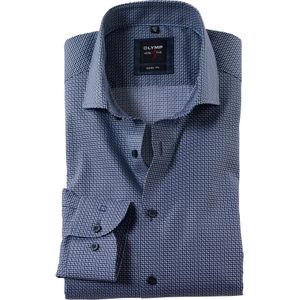 OLYMP Level 5 body fit overhemd, popeline, marineblauw dessin