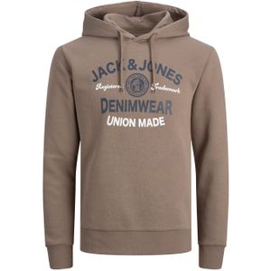 JACK & JONES Logo sweat hood slim fit, heren hoodie katoenmengsel met capuchon, lichtbruin -  Maat: S