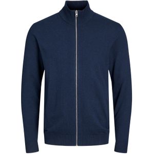 JACK & JONES Emil knit turtle zip cardigan slim fit, heren vest viscosemengsel met turtleneck, blauw