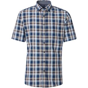 CASA MODA - Sport Comfort Fit Overhemd - Korte Mouw - Blauw Geruit - Strijkvriendelijk