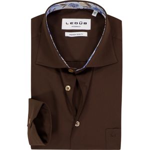 Ledub - Modern Fit - Overhemd - Donkerbruin - Strijkvriendelijk