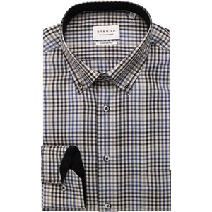 ETERNA comfort fit overhemd, twill, blauw geruit (contrast)